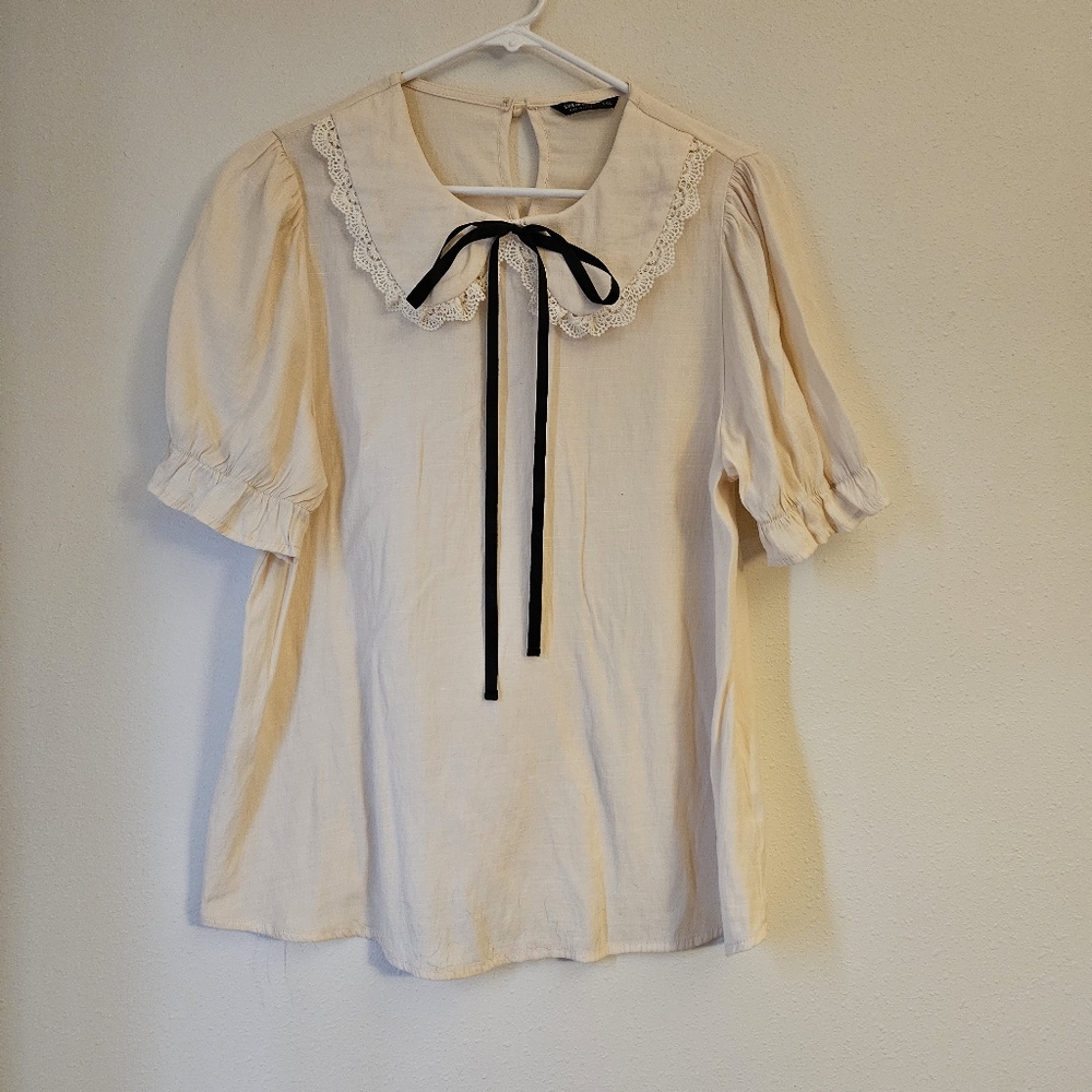 Cream Lace-Trimmed Women's Top